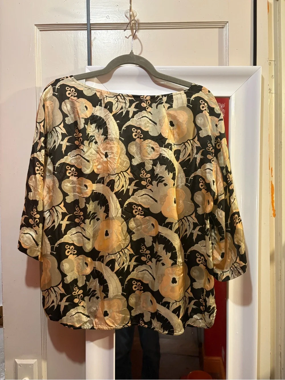 Dries Van Noten archive floral print oversized Viscose blouse black peach beige